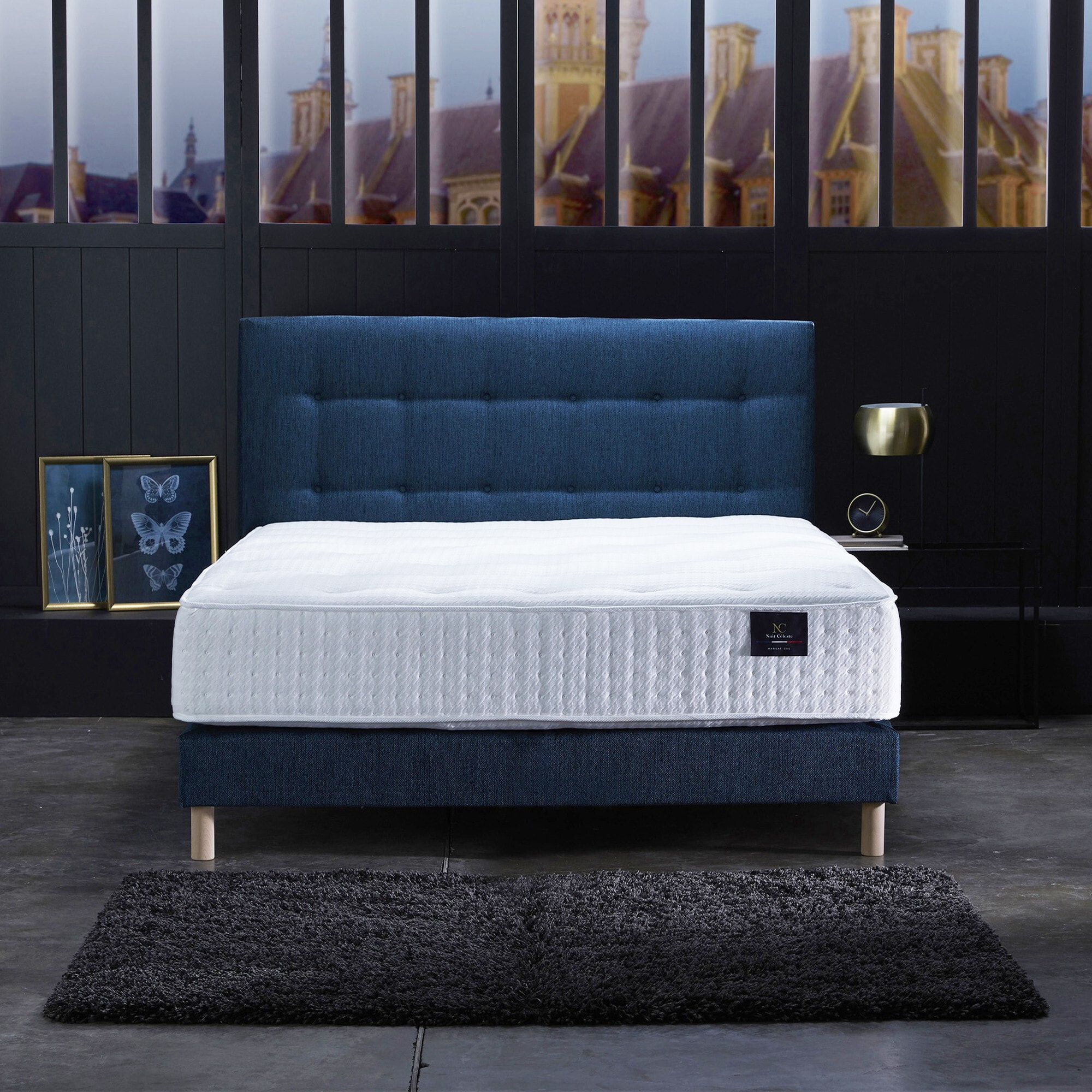 Ensemble matelas ressorts mémoire de forme, PULSAR + tête de lit + sommier