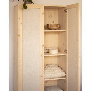 Armoire en bois massif et toile de lin ton naturel 180x80cm Hauteur: 180 Longueur: 80 Largeur: 40