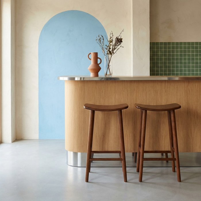 Tabouret de bar vintage bois d'hévéa 66cm (lot de 2) LOUNA