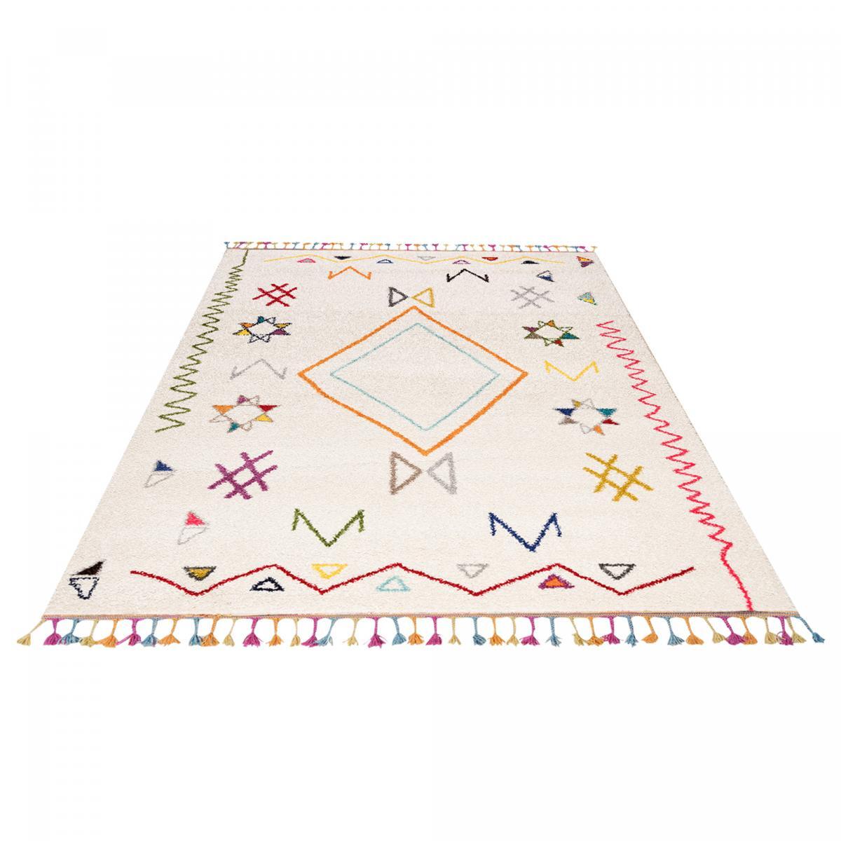 Tapis Visa crème et multicolore motif traditionnel berbère