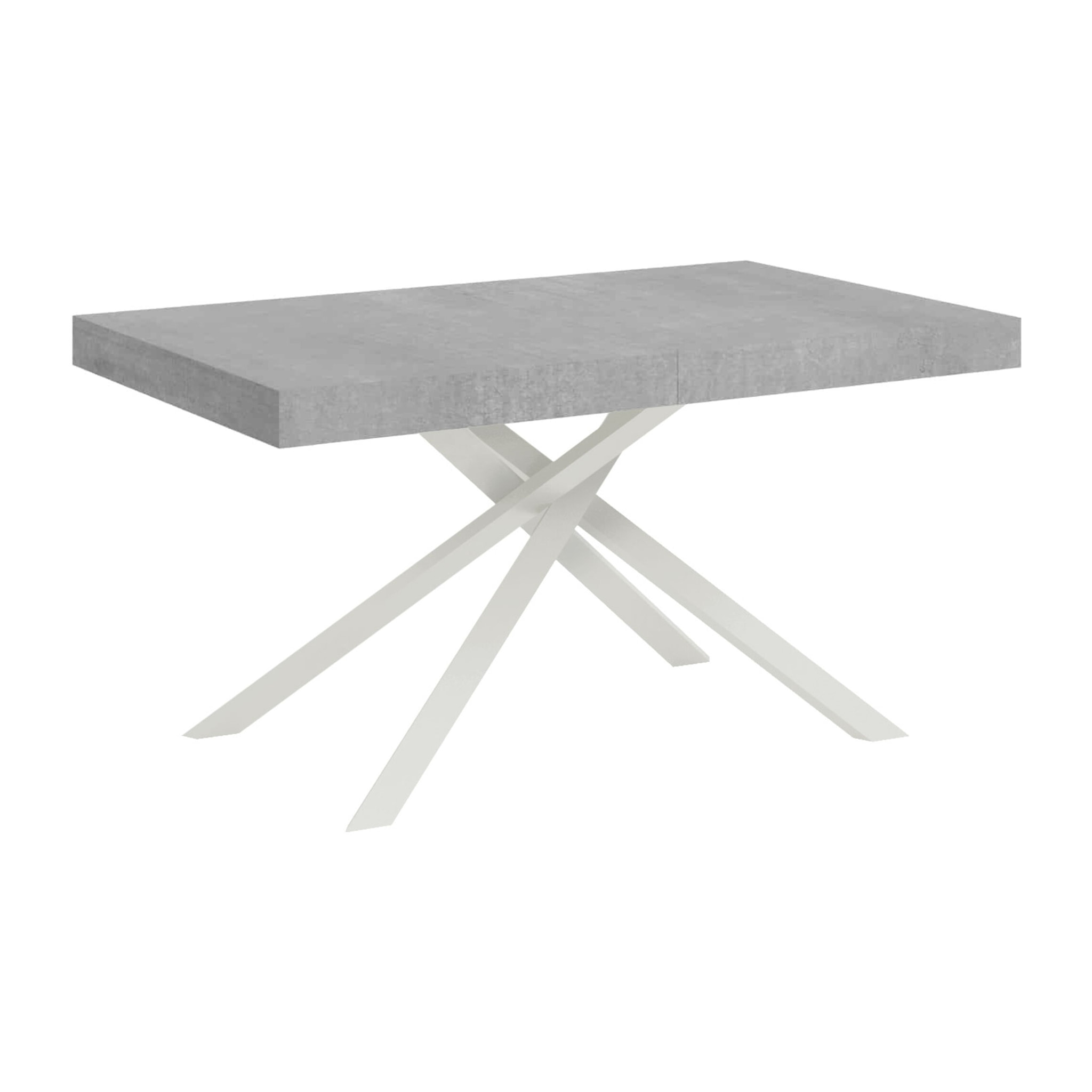 Table extensible 80x140/224 cm Karida gris béton pieds blanc