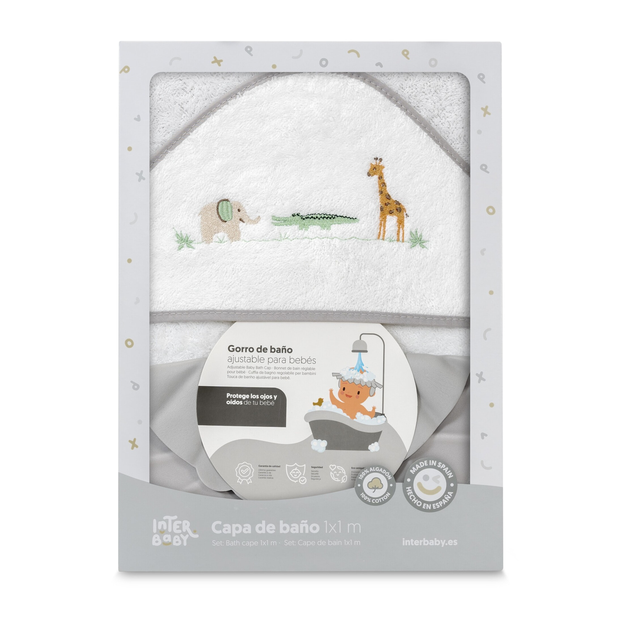 Capa Baño 1X1 Mod Savanna Bordado+ Gorro Bco/Gris