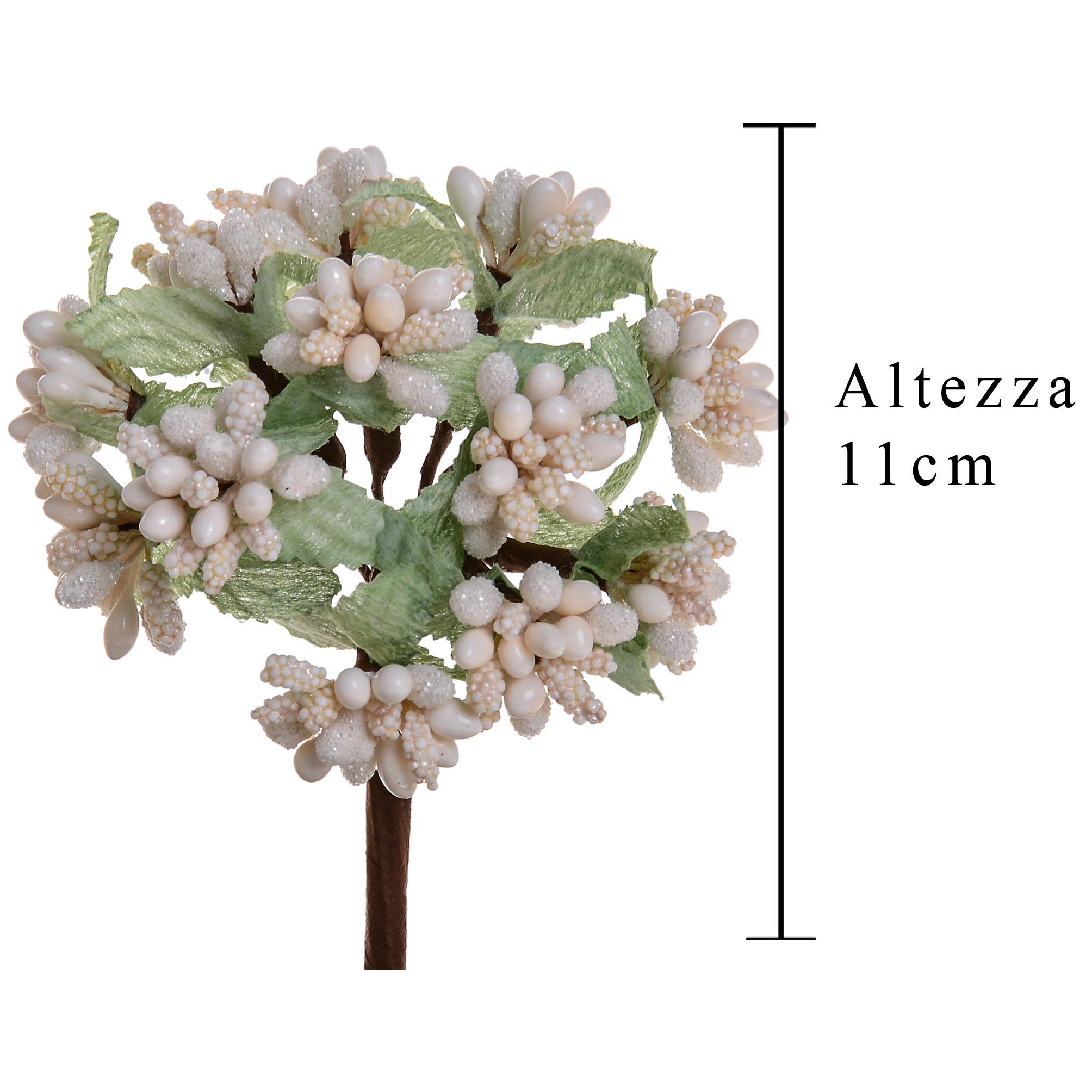 Bacca Pick con Zucchero. Altezza 11 Cm - Pezzi 12 - 7X11X7cm - Colore: Bianco - Bianchi Dino - Fiori Artificiali