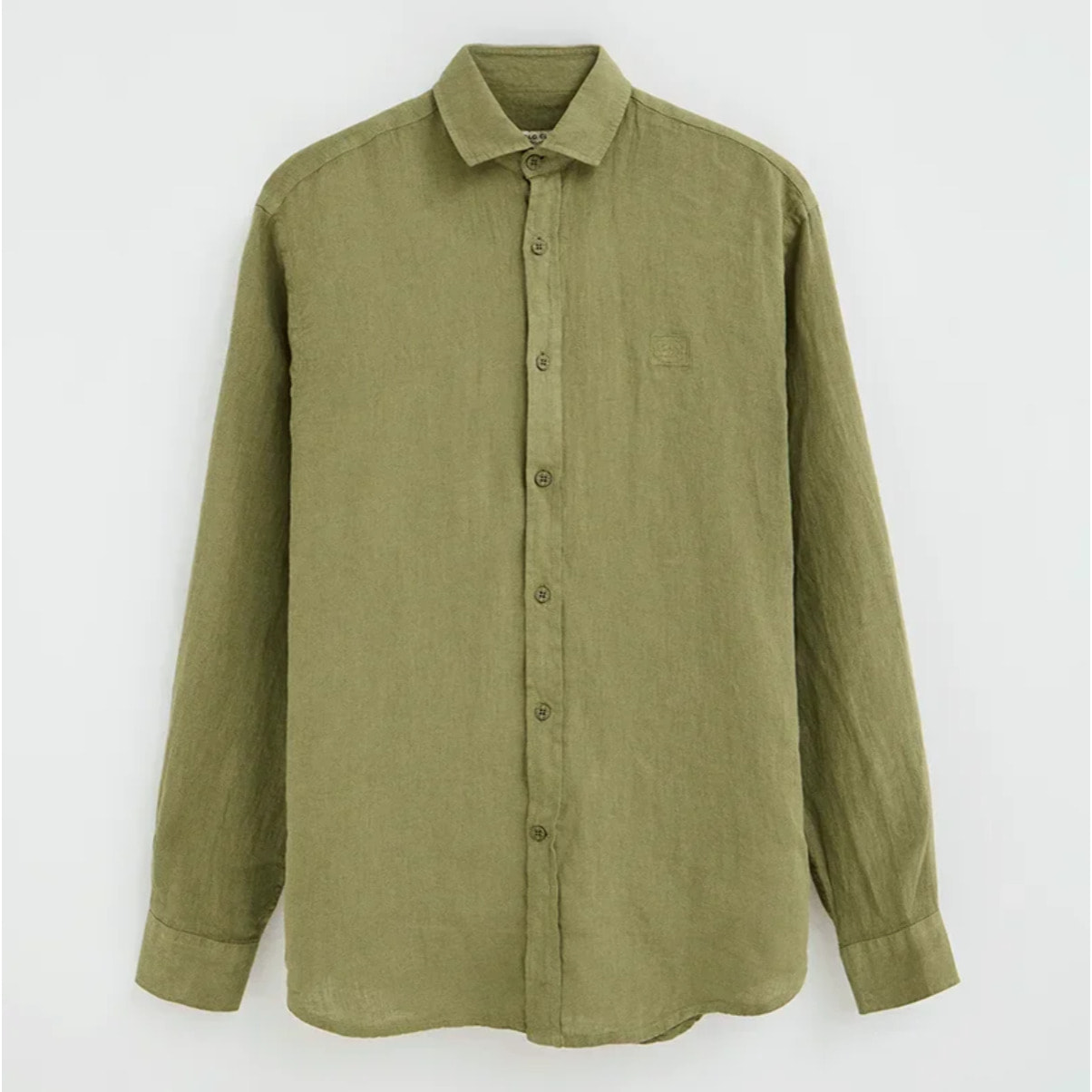 Camicia verde in lino regular fit con toppa Polo Club