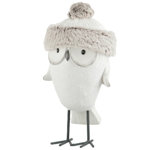 J-Line figurine Hibou Bonnet Hiver - polyrésine - blanc/gris - small