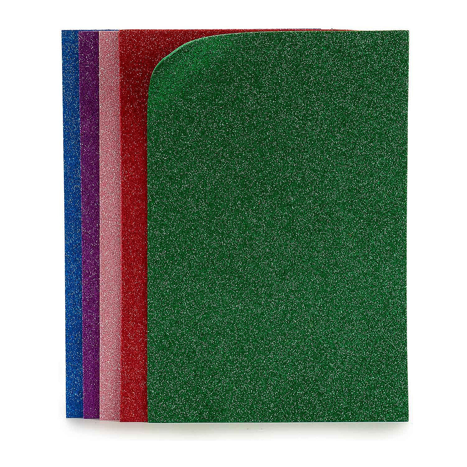 Set di 10 fogli di schiuma eva con glitter 45x65 cm.