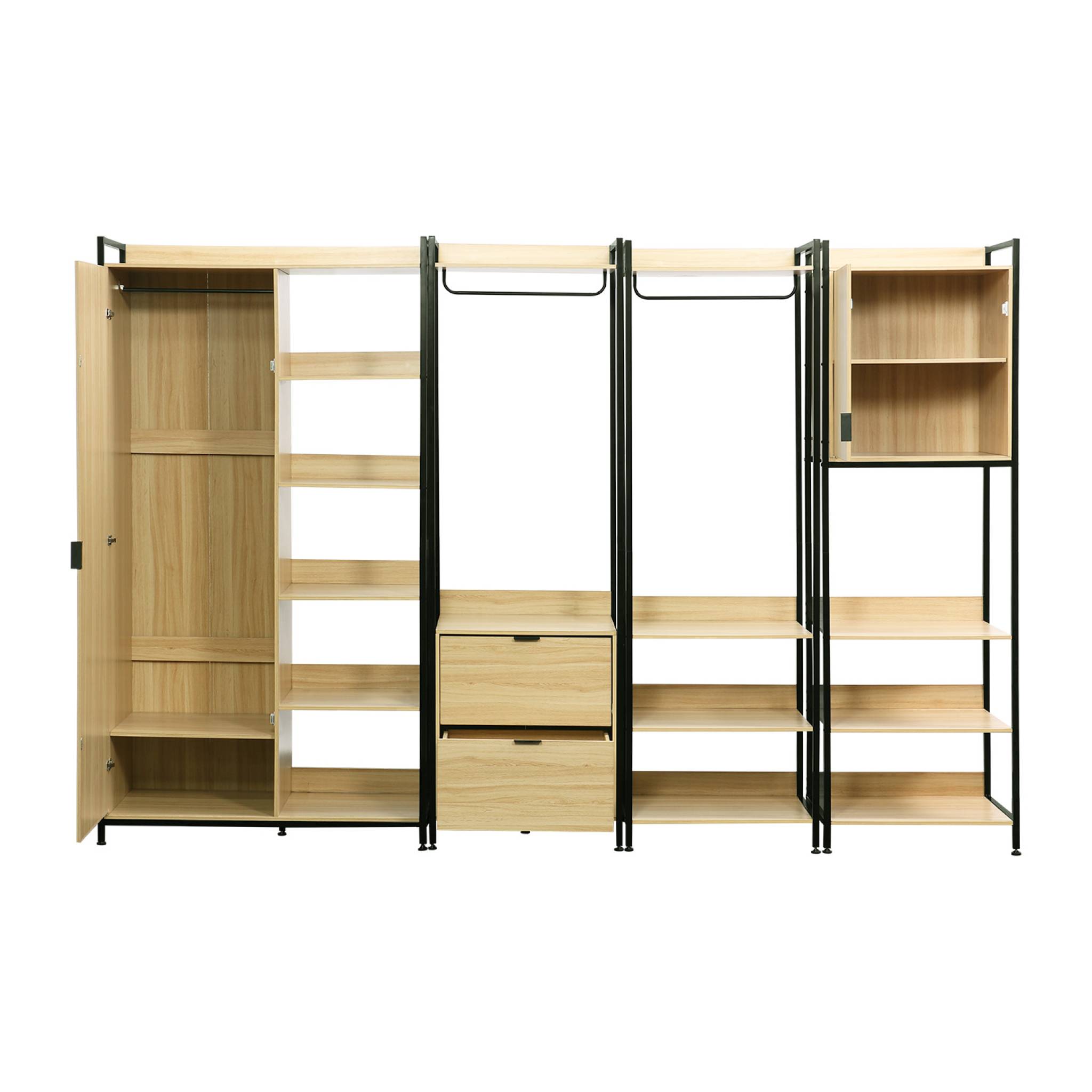Kit dressing modulable noir avec 4 éléments. L 280 x P 48 x H 190 cm