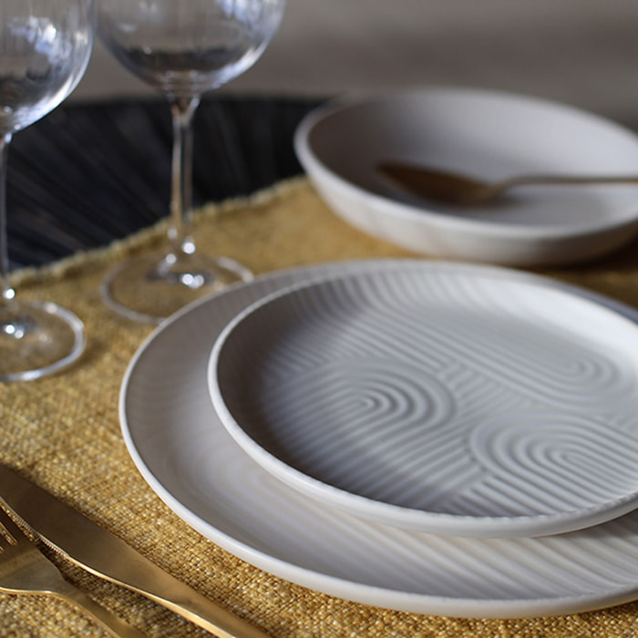 Lot de 6 assiettes creuses 20,5cm avec relief en grès blanc  DUNE