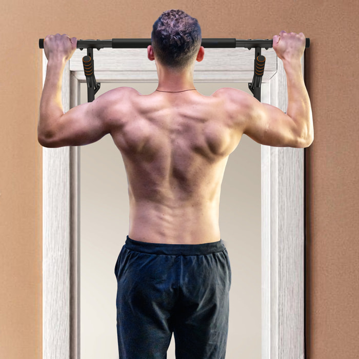 Barra de Dominadas Multifuncional Barra de Dominadas de Pared con Bandas de Resistencia Carga 150 kg para Ejercicio y Entrenamiento en Casa Gimnasio Negro y Naranja