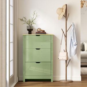 Armoire à chaussures 3 portes abattantes 2 compartiments vert amande laqué naturel