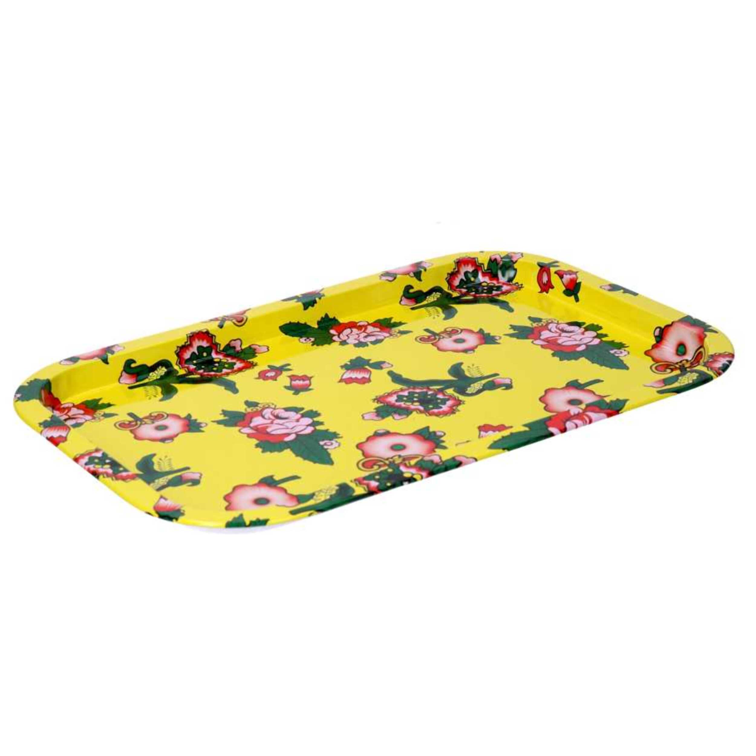 Vassoio in metallo fiori giallo rettangolare cm34x23
