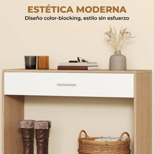 Recibidor de Entrada con Espejo, Cajón y Estante, Mueble de Recibidor de 2 Piezas con Mesa Consola y Espejo, Diseño Antivuelco, para Pasillo, 91,5x27,9x85,5 cm, Roble
