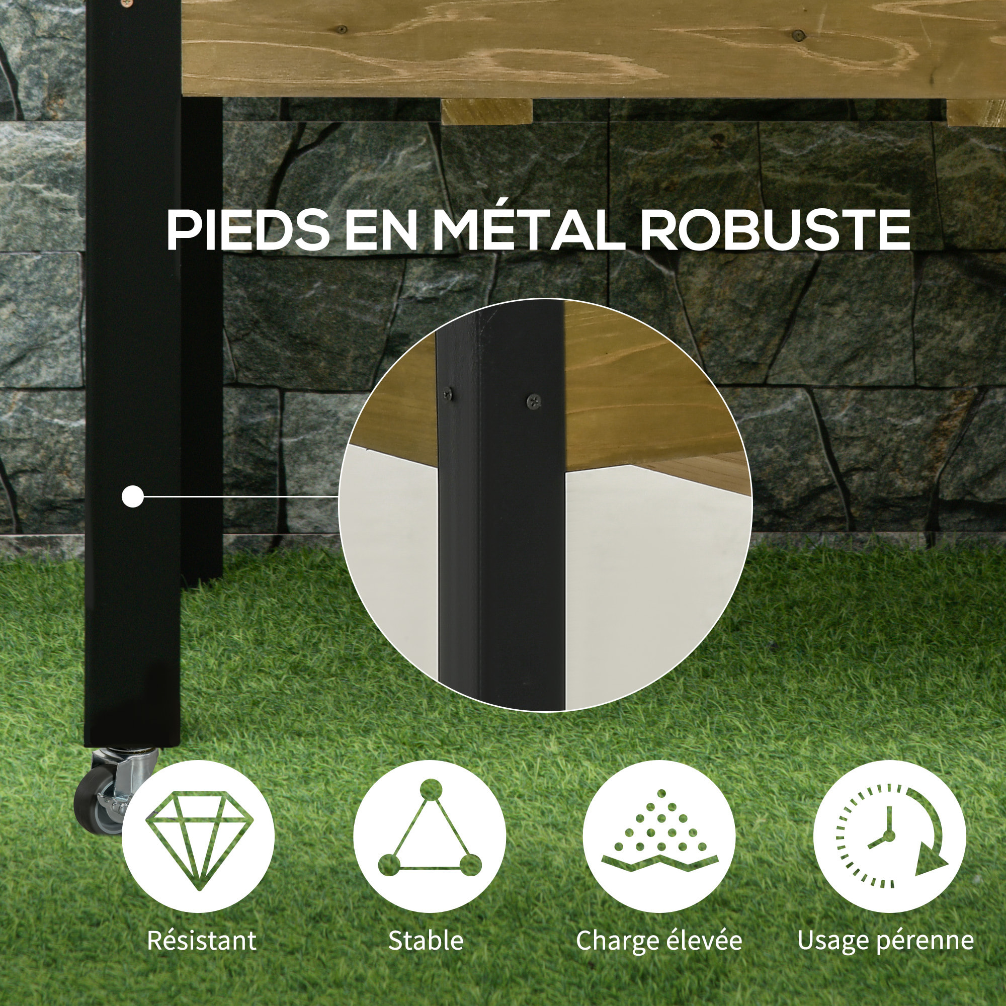 Jardinière sur pieds - potager sur roulettes - inserts d'irrigation, feutre de drainage inclus - bois sapin autoclave