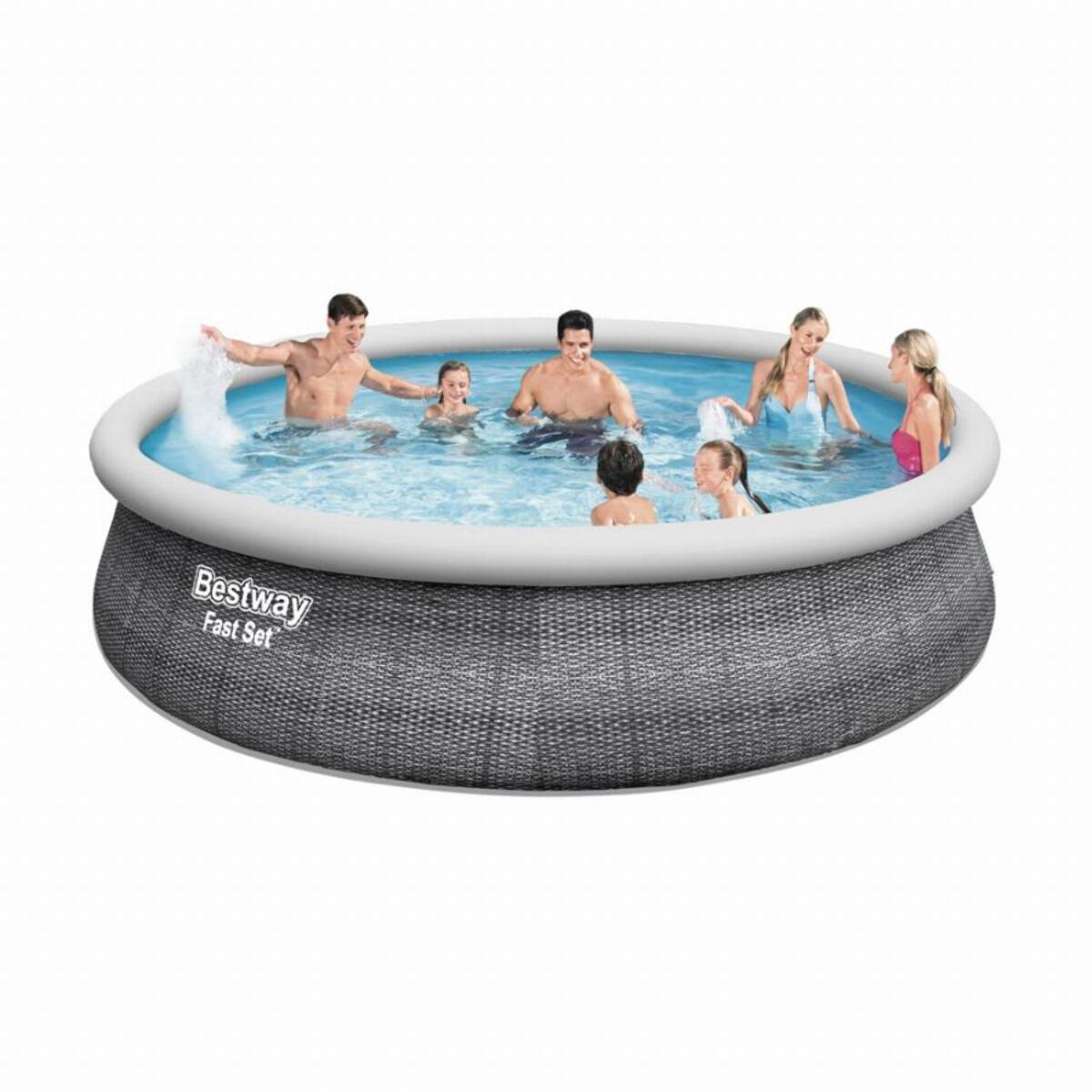 Piscine Fast Set ronde 457x107 cm motif rotin gris BESTWAY - 57372