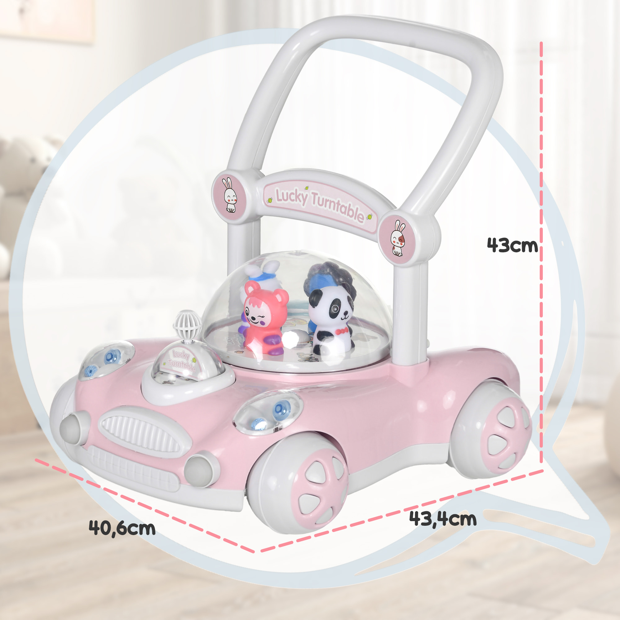 Andador para Bebés de 1-3 Años Tacatá para Bebés con Altura Ajustable Música Ruedas Antideslizantes Luces Manillar Desmontable Carga 25 kg Rosa