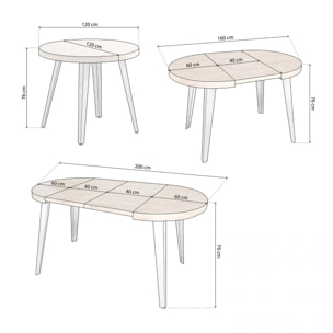 Mesa de comedor redonda extensible en blanco y roble 120-200x120 cm Berg Blanco - Roble