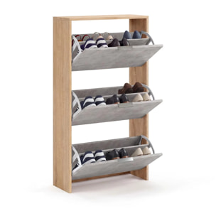 Zapatero de 3 puertas abatibles en roble canadian y gris cemento 60x113 cm Remi Roble Canadian - Gris Cemento