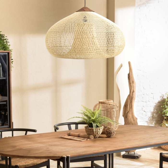 SIXTINE - Suspension 'entonnoir' 80x80cm rotin couleur naturelle/teck