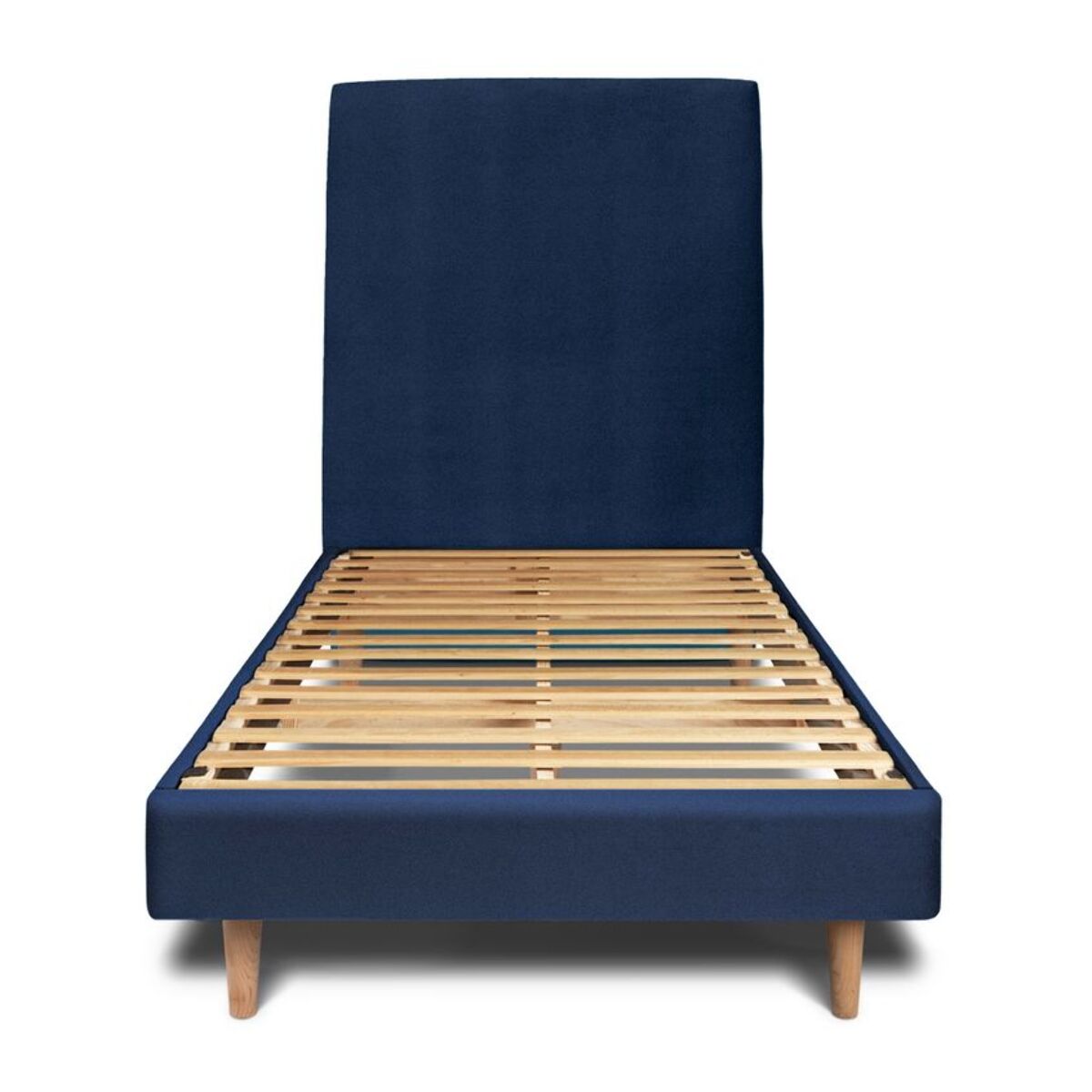 Lit avec tête de lit tapissée velours et sommier kit Ep14