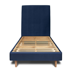 Lit avec tête de lit tapissée velours et sommier kit Ep14