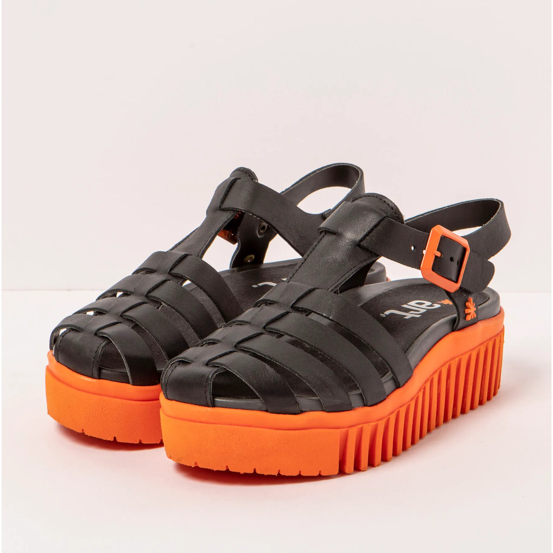 Sandalia de cuña 1575 NAPPA BLACK-ORANGE/BRIGHTON color Black-orange