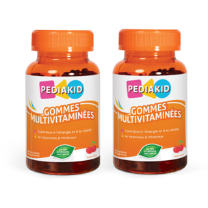 PEDIAKID - Gommes Multivitaminées - Formule Naturelle au Délicieux Arôme de Cerise - Contribue à la Réduction de la Fatigue - Soutient les Défenses Naturelles de l'Organisme - Lot de 2 piluliers