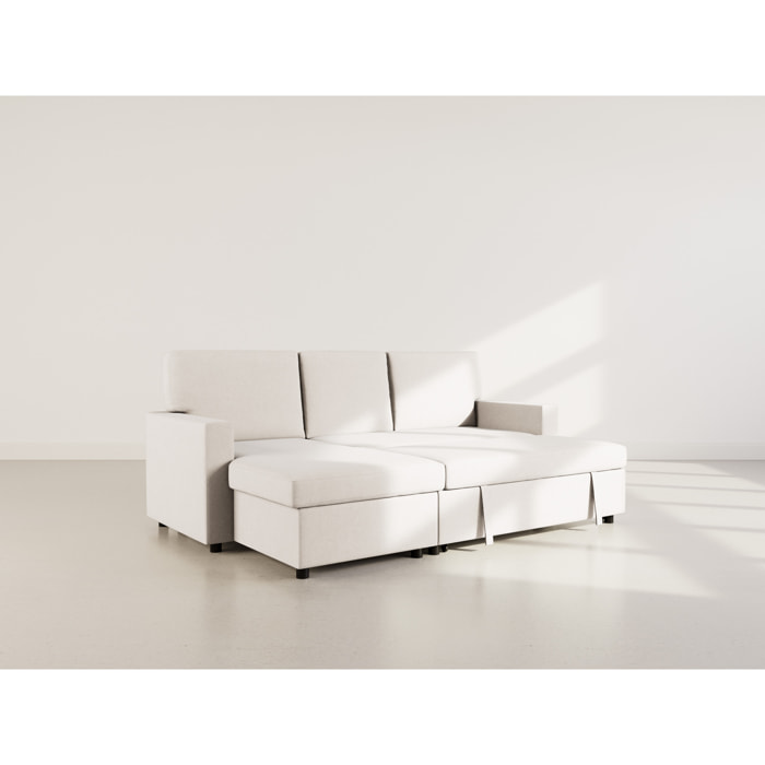 Meiya - canapé d'angle réversible 4 places convertible avec coffre en tissu - Beige