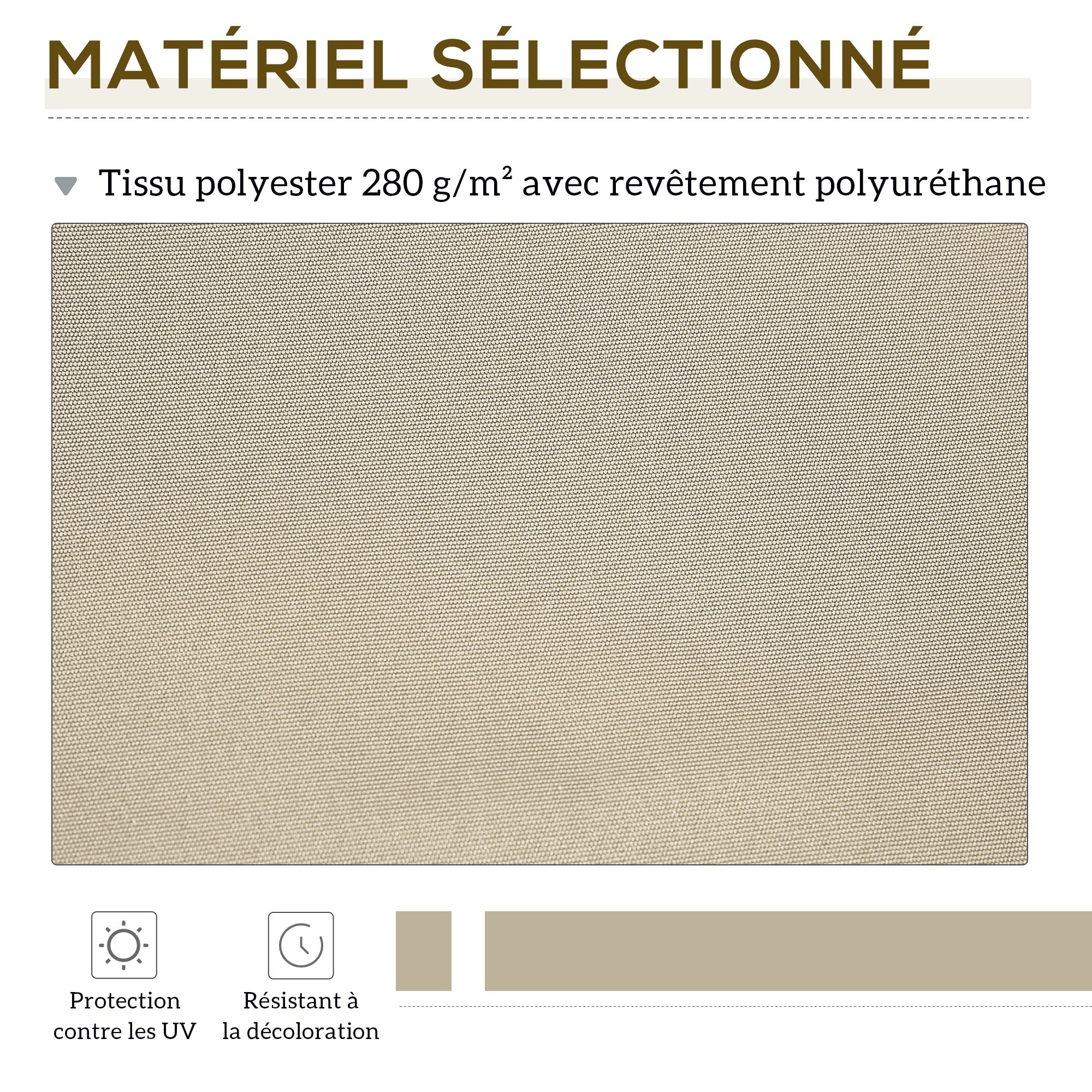 Toile de rechange store banne - lambrequin vagues douces - polyester haute densité 280 g/m² anti-UV dim. 2,82L x 2,4l (avancée) m beige