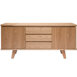 Buffet scandinave en bois clair frêne 2 portes 3 tiroirs L160 cm FIFTIES