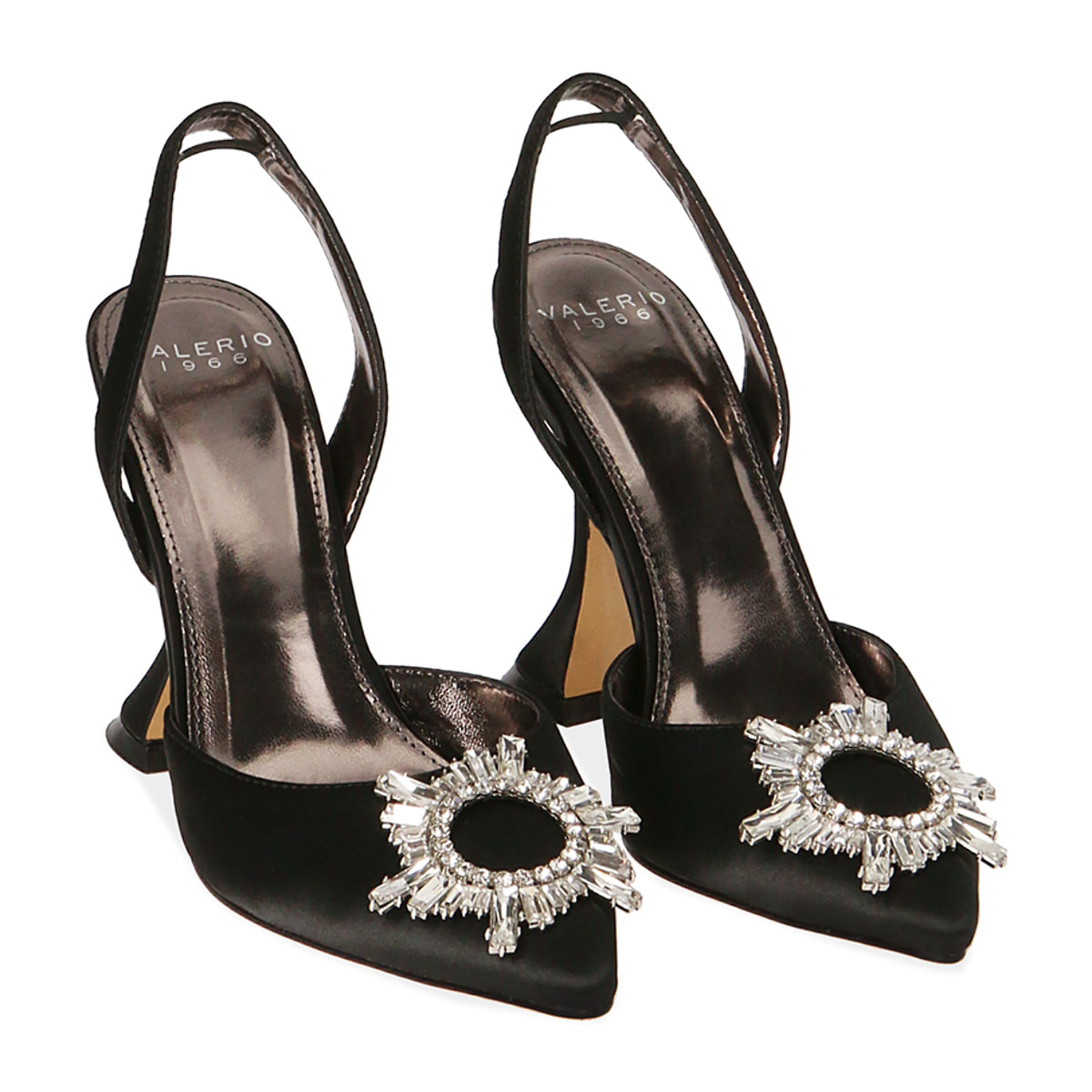 Slingback nere in raso, tacco 10 cm