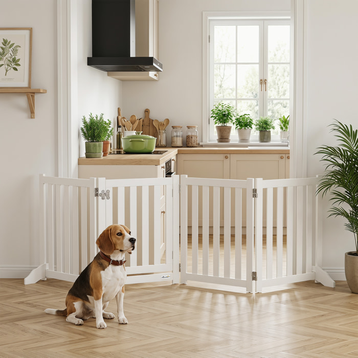 Barrière de sécurité chien pliable modulable autoportante avec porte max. 205 x 60 cm MDF blanc