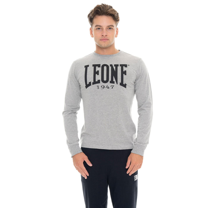 Camiseta de algodón elástico de manga larga con logo grande "Basic" para hombre