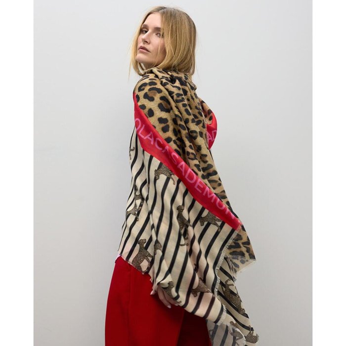Sciarpa a righe e stampa leopardata