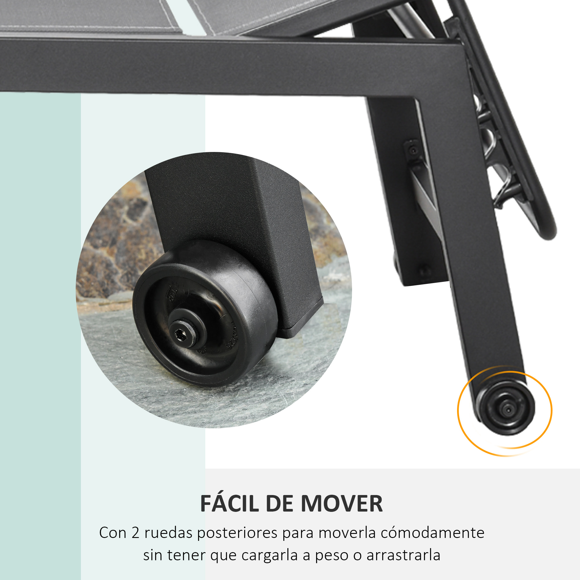 Tumbona de Jardín de Aluminio Tumbona Exterior con Respaldo Reclinable en 5 Posiciones Ruedas Carga 120 kg para Patio Terraza 169x65x102 cm Gris