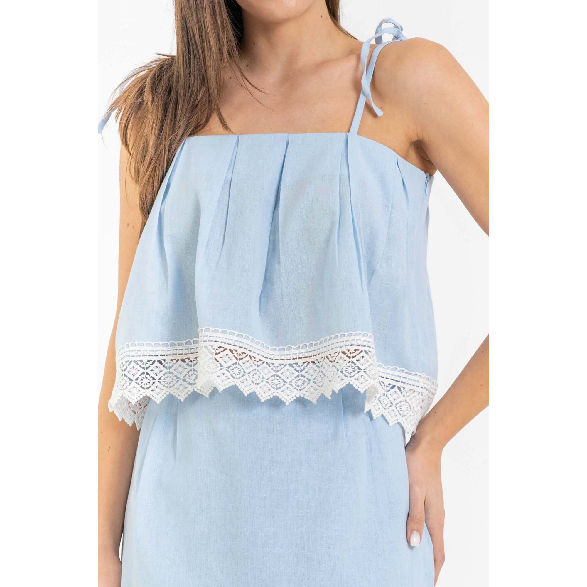 Kocca - Top da donna in cotone con pizzo e spalline da annodare Donna