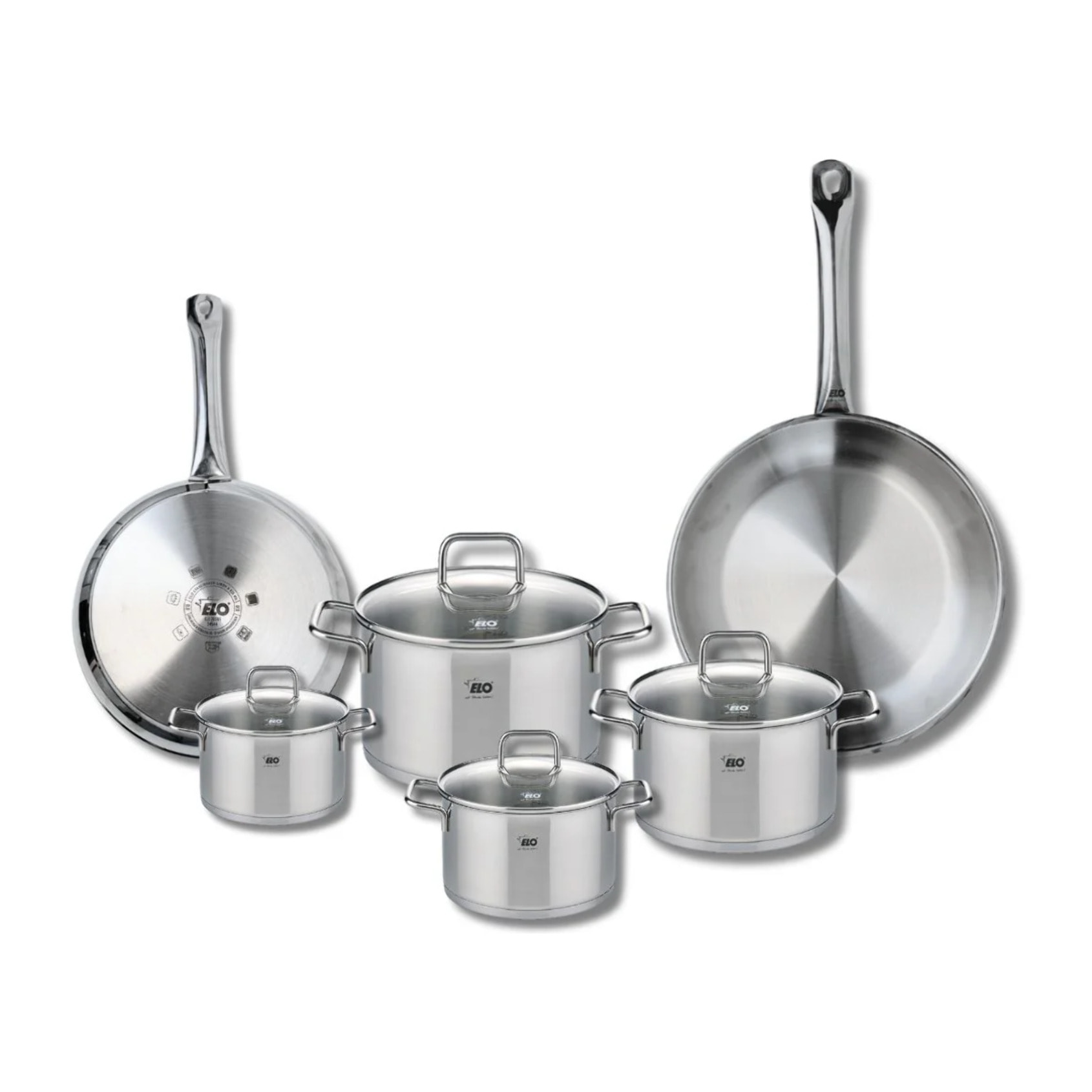 Ensemble de 2 Poêles de cuisson 24 et 28 cm et 4 faitouts 12, 14, 16 et 20 cm Elo Profi Citrin