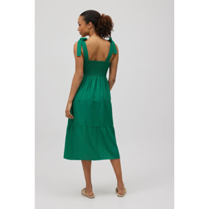 Abito midi con spalline larghe in lino verde