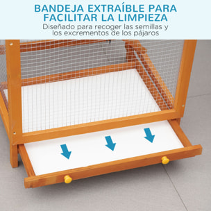 Jaula para Pájaros de Madera con Bandeja Extraíble Techo Asfáltico 68x63x165 cm