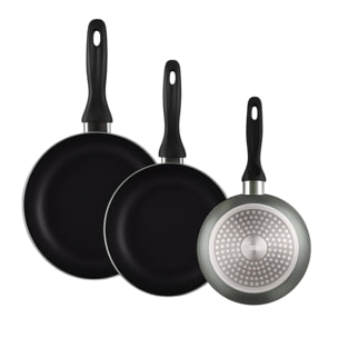 set de batería de cocina de 7pc en acero inoxidable + 3 sartenes ø16ø20ø24cm gris metalizado en aluminio prensado