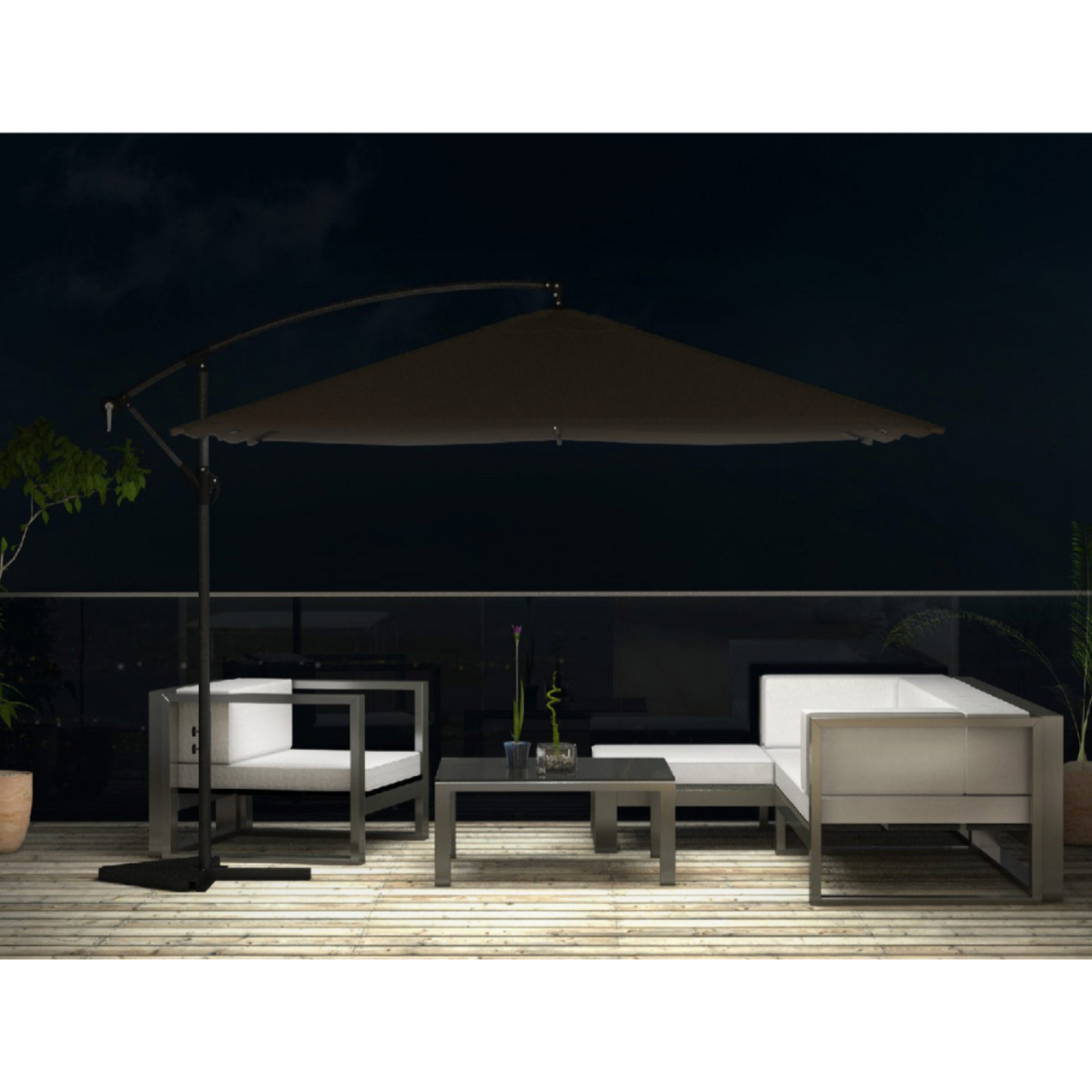 Parasol Bulle LED déporté 3 x 3 m chocolat DAVAGNA