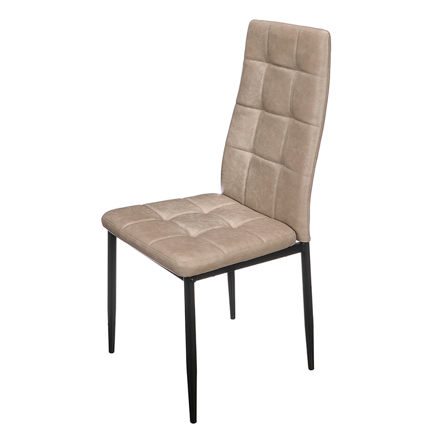 Silla con respaldo alto de cuero en color gris.