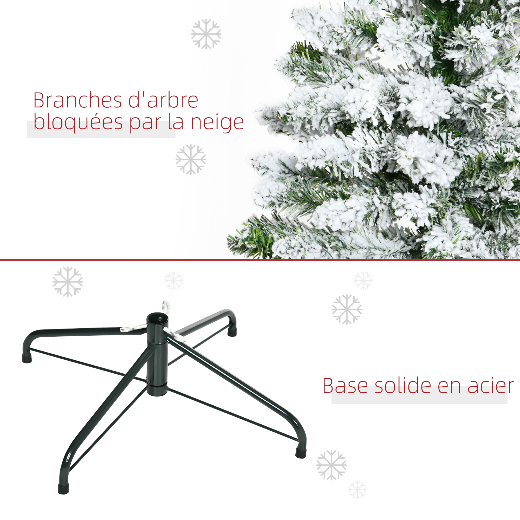 Sapin de Noël artificiel aspect enneigé Ø 70 x 120H cm 200 branches épines imitation Nordmann grand réalisme