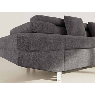 Margaux - Canapé d'angle droit 5 places convertible avec coffre et têtières réglables en velours texturé - Gris