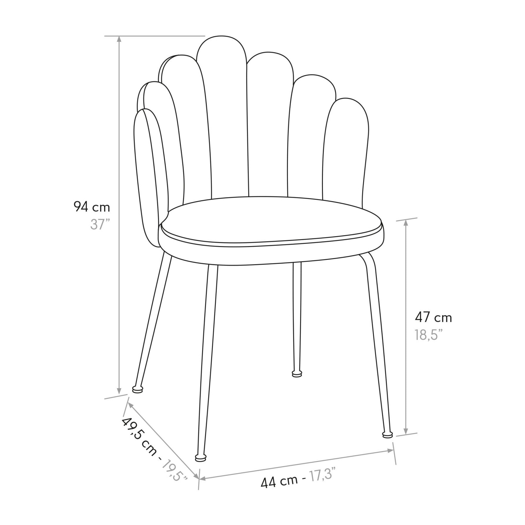 Set di 4 sedie LILLE in tessuto effetto velluto giallo ocra e gambe in metallo color oro