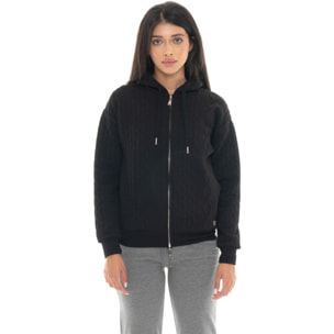 Felpa invernale donna in tessuto treccia con cappuccio e zip Leone 1947 Braid