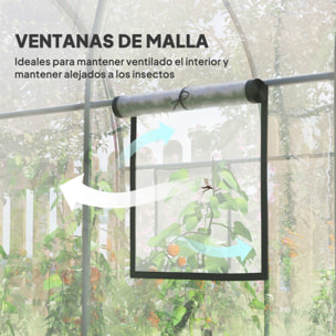 Invernadero de Exterior 3x2x2 m, Invernadero de Túnel con Puerta Enrollable, 2 Ventanas de Malla, Cubierta de Plástico y Marco de Acero, Anti-UV, para Cultivos, Plantas, Flores, Transparente