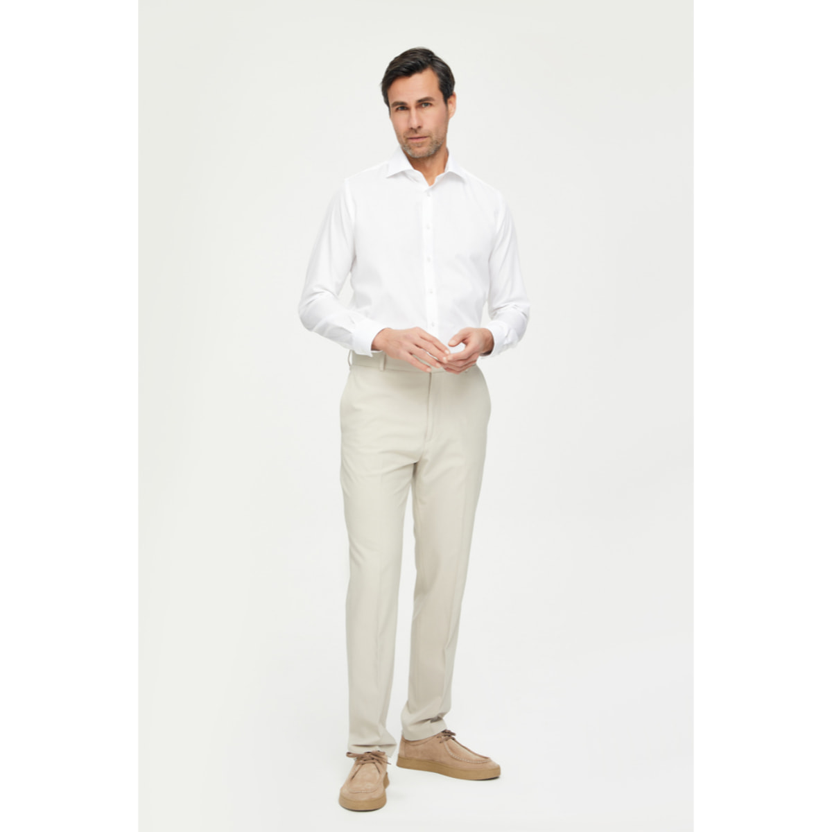 Camicia Uomo 1 Bottone Francese Slim Popeline No Iron Unito Bianco