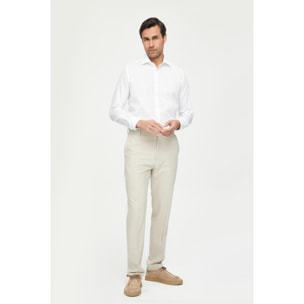 Camicia Uomo 1 Bottone Francese Slim Popeline No Iron Unito Bianco