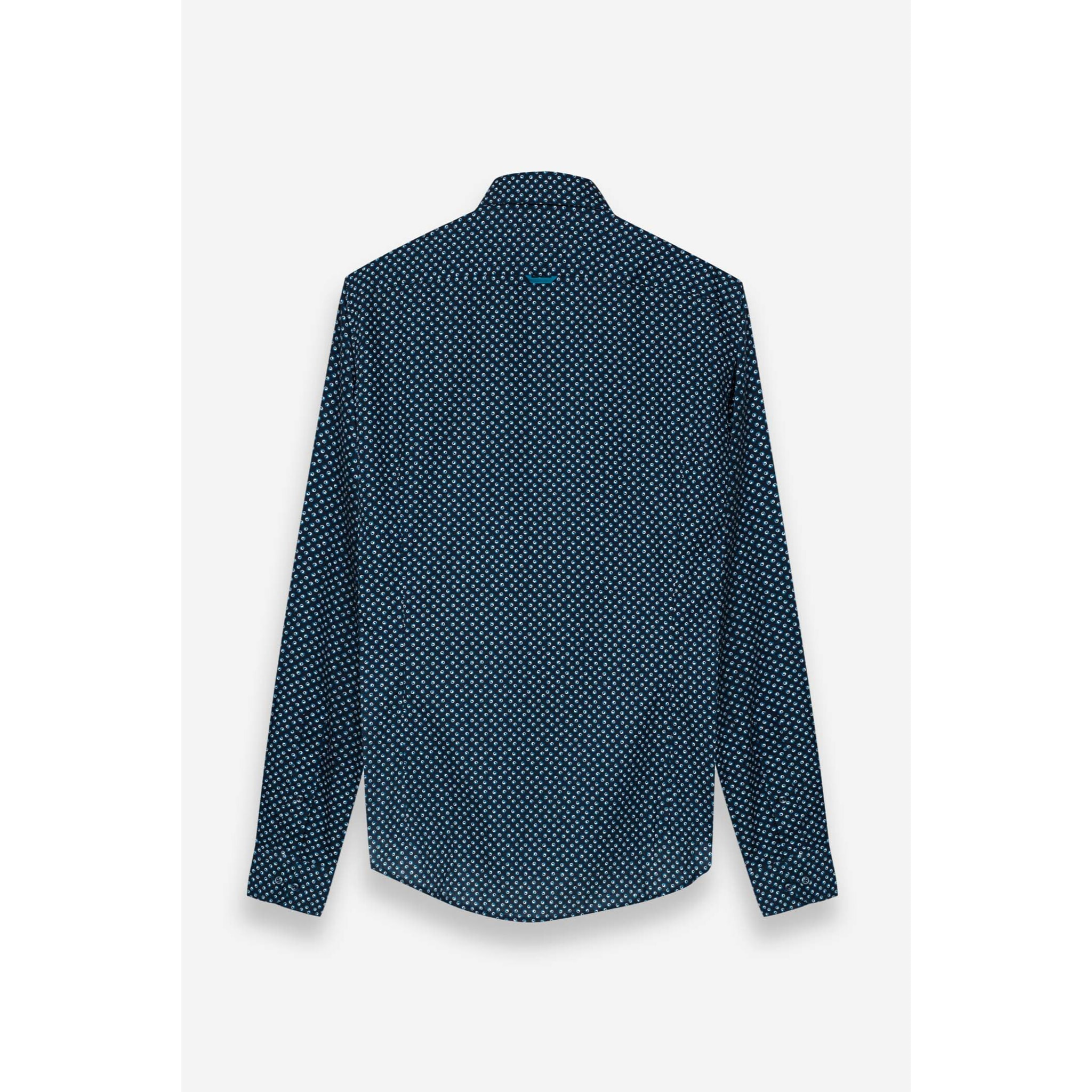 Camicia Uomo 1 Bottone Francese Slim Popeline Stampato Blu/Turchese