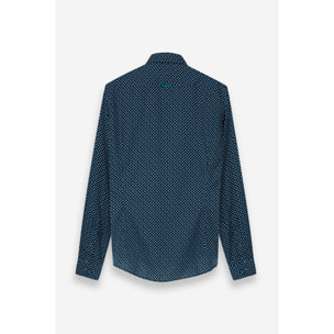 Camicia Uomo 1 Bottone Francese Slim Popeline Stampato Blu/Turchese